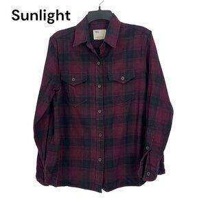 Tilley Womens Long-Sleeve Plaid Button-Up Shirt SZ L Cotton Blend BurgundY Black